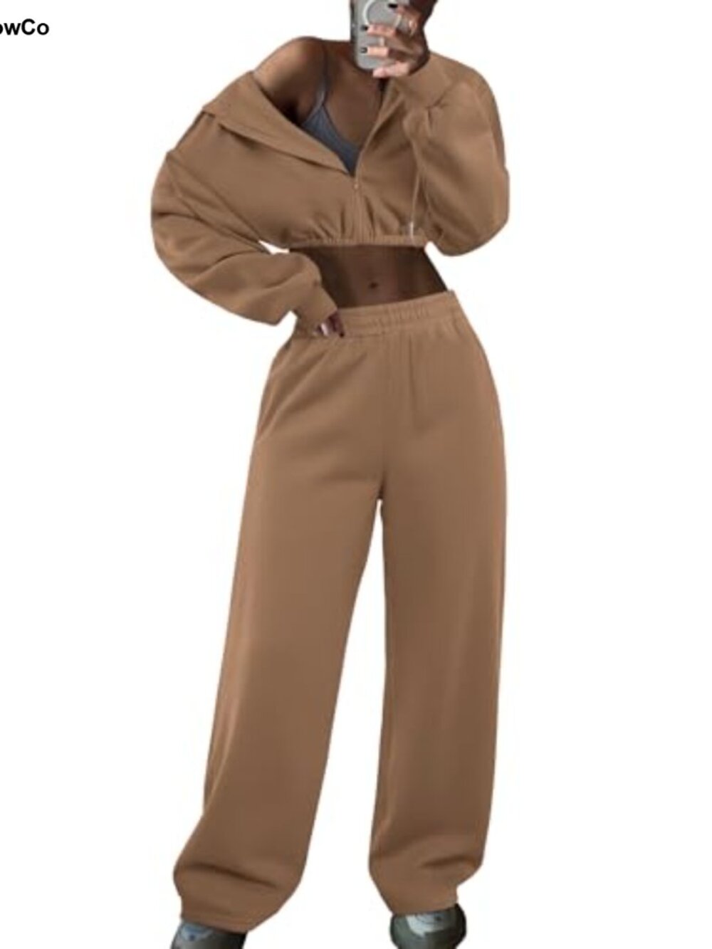 Women's 2 Piece Sweatsuit Cropped Zip Hoodie & Jogger Set Polyester